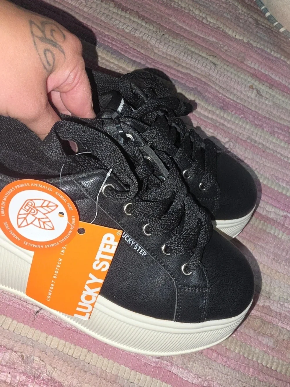 Lucky Step Black Platform Sneakers with White Sole